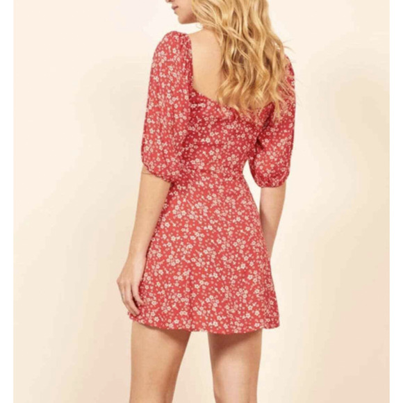 Reformation Kopa Mini Dress Puffed Sleeve Floral Print Red White Size 12 - Picture 4 of 9